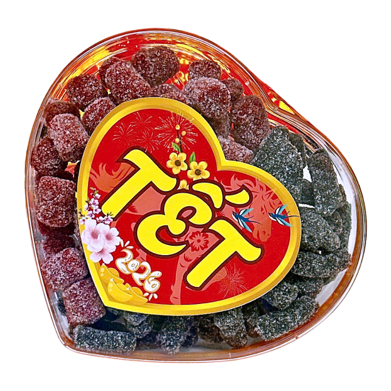 Kẹo Dâu 2 Vị Dâu Tây, Dâu Tằm 300g Hộp Trái Tim Hộp Quà Tết 2026 Kẹo Dâu 2 Vị Dâu Tây, Dâu Tằm 300g Hộp Trái Tim Hộp Quà Tết 2026