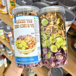 Bánh Tai Heo Mix 3 Vị Caramel, Khoai Môn, Trà Xanh 350g Thơm Ngon - Hũ Pet - BTHM3VHP350G