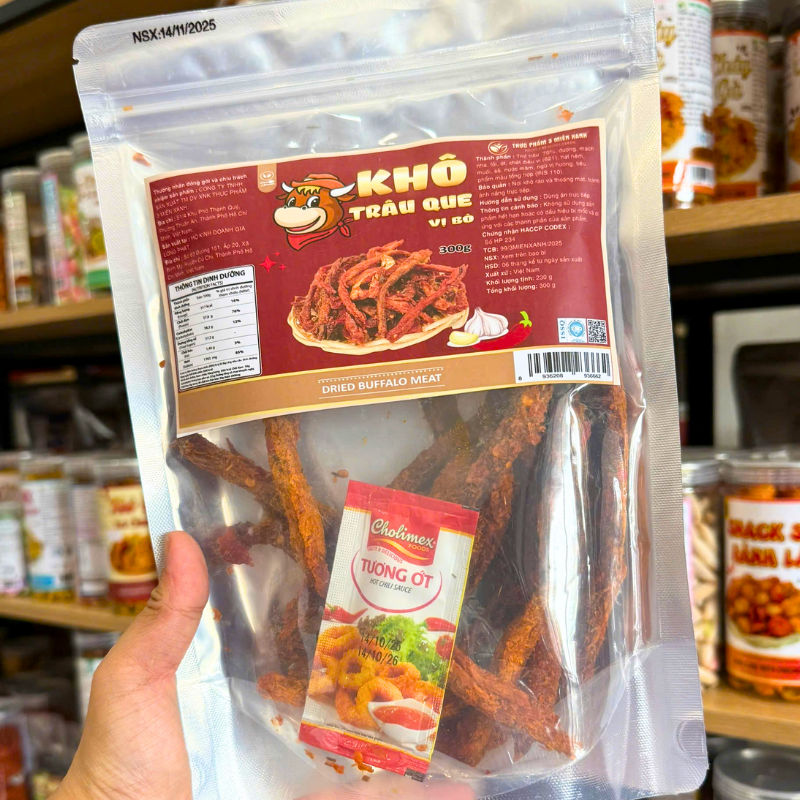 Khô Trâu Que Tẩm Vị Bò 300g - Túi Zip Bạc Khô Trâu Que Tẩm Vị Bò 300g - Túi Zip Bạc