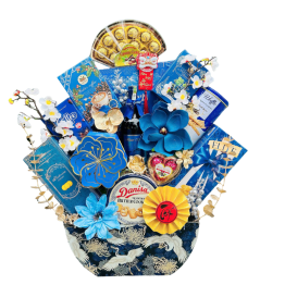 Giỏ Quà Tết Set 13 Món Cao Cấp Vàng Đỏ Xanh Dương - Quà Tặng Tết Sang Trọng - Quà Trang Trí Tết - QTTT09