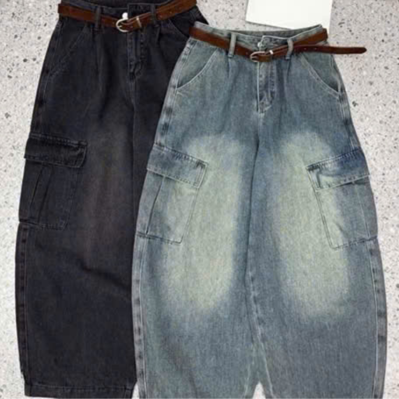 Quần Thụng Jeans Nữ Túi Hộp Vải Dày Mềm Không Co Giãn Quần Thụng Jeans Nữ Túi Hộp Vải Dày Mềm Không Co Giãn