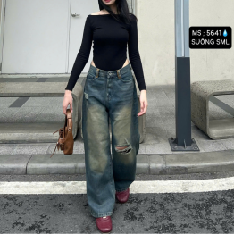Quần Jeans Nữ Ống Suông Vải Dày Mềm Không Co Giãn Tôn Dáng Bền Đẹp - 5641 - QG299