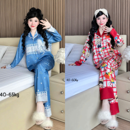 Đồ Bộ Ngủ Nữ - Đồ Bộ Tay Dài Quần Dài Họa Tiết Đơn Giản Mặc Mát Thoải Mái Size Thường 40–60kg - DBO5200