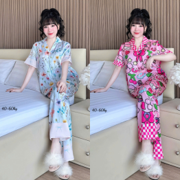 Đồ Bộ Ngủ Nữ - Đồ Bộ Quần Dài Tay Ngắn Họa Tiết Đơn Giản Mặc Mát Thoải Mái Size Thường 40–60kg - DBO5201
