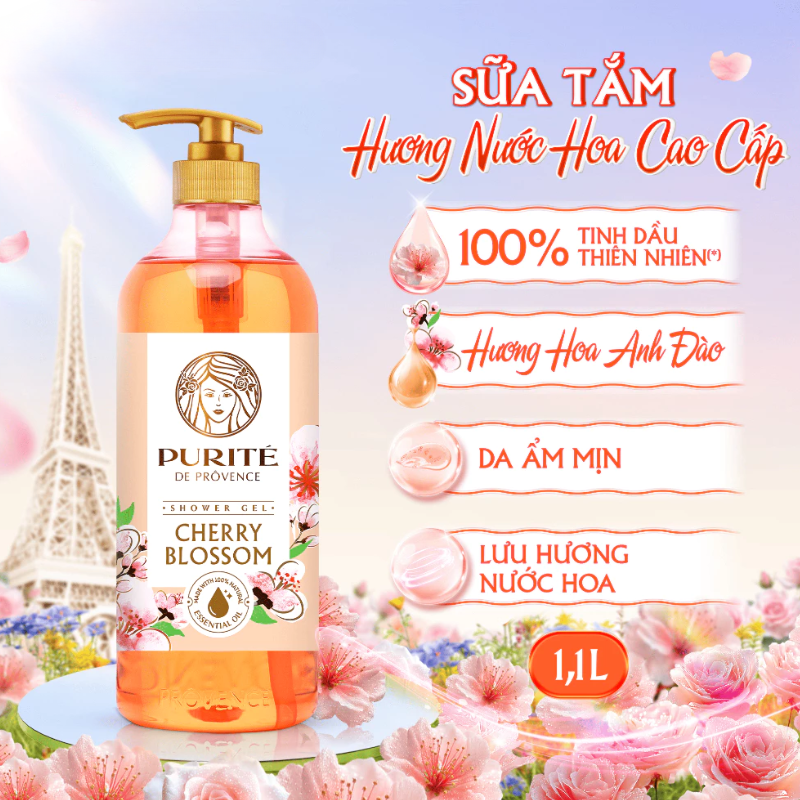 27672_3_20251216115345.png Sữa Tắm Purite Hương Hoa Anh Đào Cherry Blossom 1,1 lít - Sữa Tắm Dưỡng Sáng Da - 8935136865648