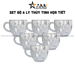 Bộ 6 Ly Thủy Tinh Họa Tiết Cao Cấp - Cốc Thủy Tinh Sang Trọng 8x7cm - LTTCC02