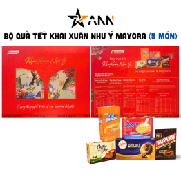 Hộp Bánh Tết Mayora Khai Xuân - Bộ Quà Tết Khai Xuân Như Ý Mayora Hộp 837g Gồm 5 Món - HBT05