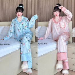 Đồ Bộ Pijama Nữ - Đồ Bộ Tay Dài Quần Dài Họa Tiết Đơn Giản Mặc Mát Thoải Mái Big Size 50–80kg - DBO5207