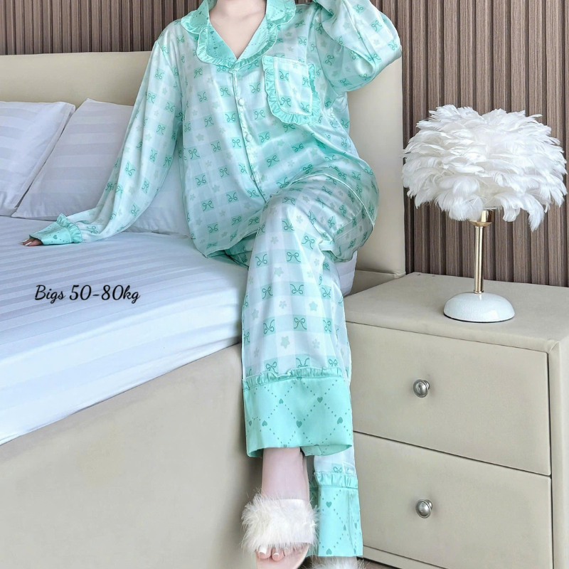 27896_130_20260106171116.png Đồ Bộ Pijama Nữ - Đồ Bộ Tay Dài Quần Dài Họa Tiết Đơn Giản Mặc Mát Thoải Mái Big Size 50–80kg - DBO5207