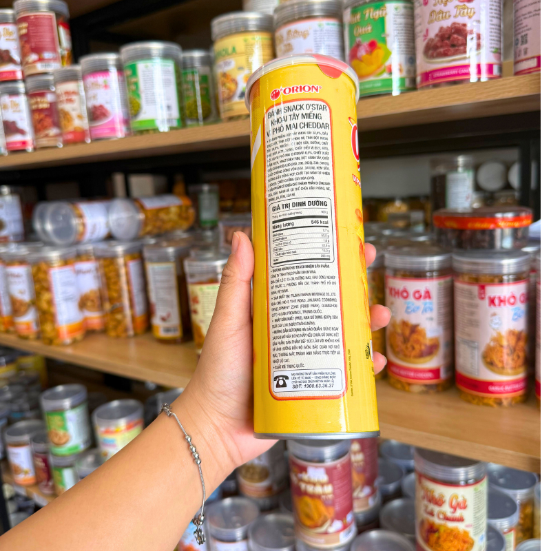Phân phối khoai Tây Lon O'STAR ORION Vị Phô Mai Cheddar 100gr Phân phối khoai Tây Lon O'STAR ORION Vị Phô Mai Cheddar 100gr