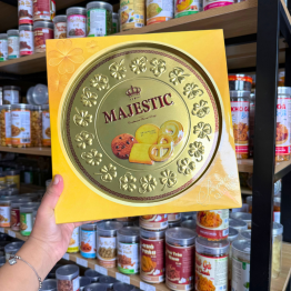 Bánh Quy Hộp Thiếc MAJESTIC Hộp Tròn Đồng Tiền Vàng 382g - 8936047442447