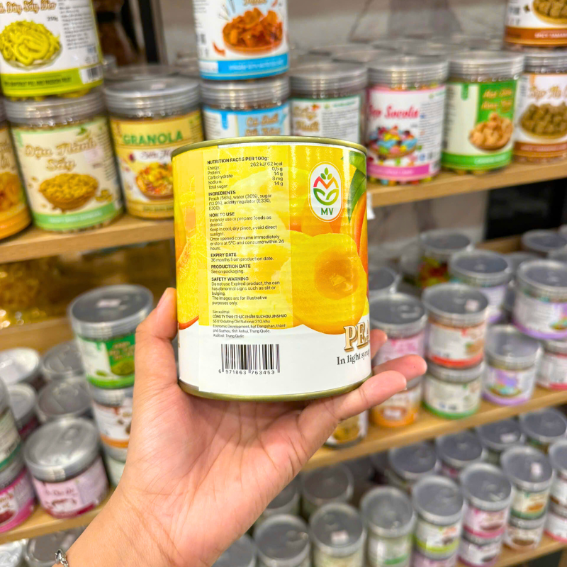 Bỏ sỉ đào Tươi Nước Đường Mv 820g Bỏ sỉ đào Tươi Nước Đường Mv 820g