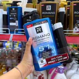 Dầu Gội Romano Sạch Gàu Anti - Dandruff Shampoo Cool Force 5 In 1 650g - Dầu Gội Nam Chai Xanh Dương (Tặng Sữa Tắm Sạch Sảng Khoái) - 8935212812733