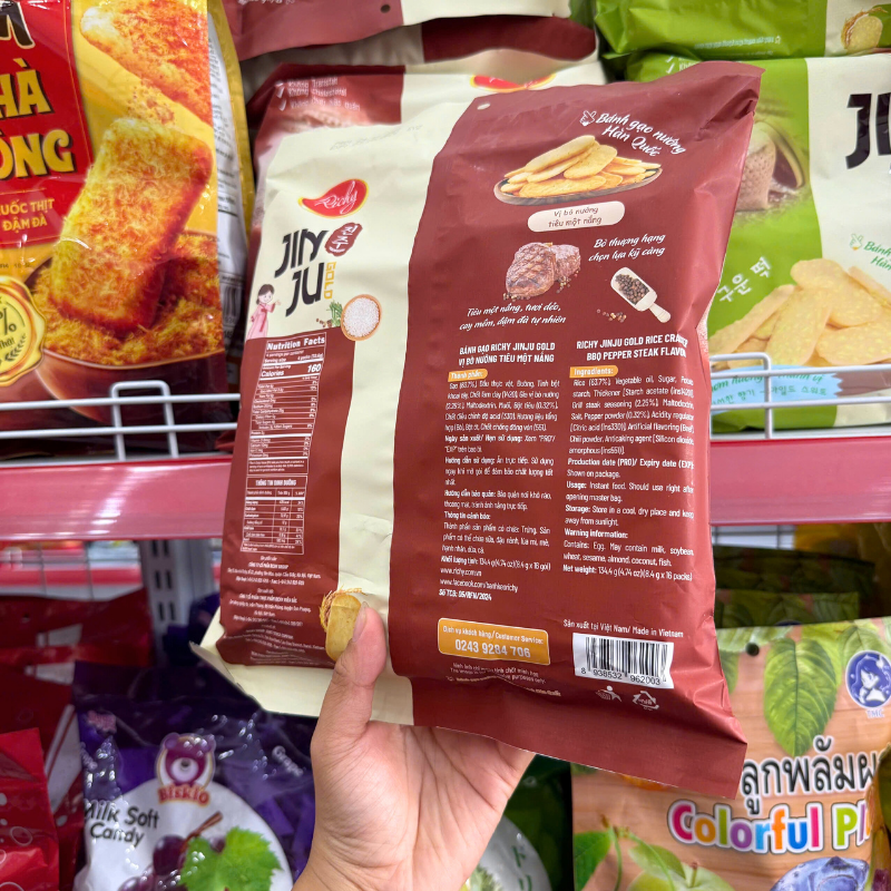 Bỏ sỉ bánh Gạo Richy Jinju Vị Bò Nướng Tiêu 134.4g Bỏ sỉ bánh Gạo Richy Jinju Vị Bò Nướng Tiêu 134.4g