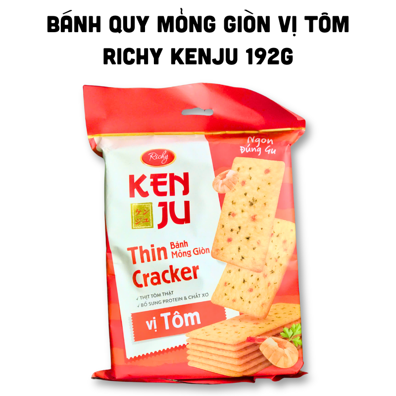 Chuyên sỉ bánh Quy Mỏng Giòn Vị Tôm Kenju Richy Gói 192g Chuyên sỉ bánh Quy Mỏng Giòn Vị Tôm Kenju Richy Gói 192g