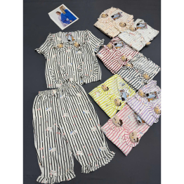 Đồ Bộ Nữ Áo Cổ Sen Tay Ngắn Quần Lửng Họa Tiết Gấu Đáng Yêu Vải Cotton Hàn Mịn Mát Size 45-62kg - DBOR0004