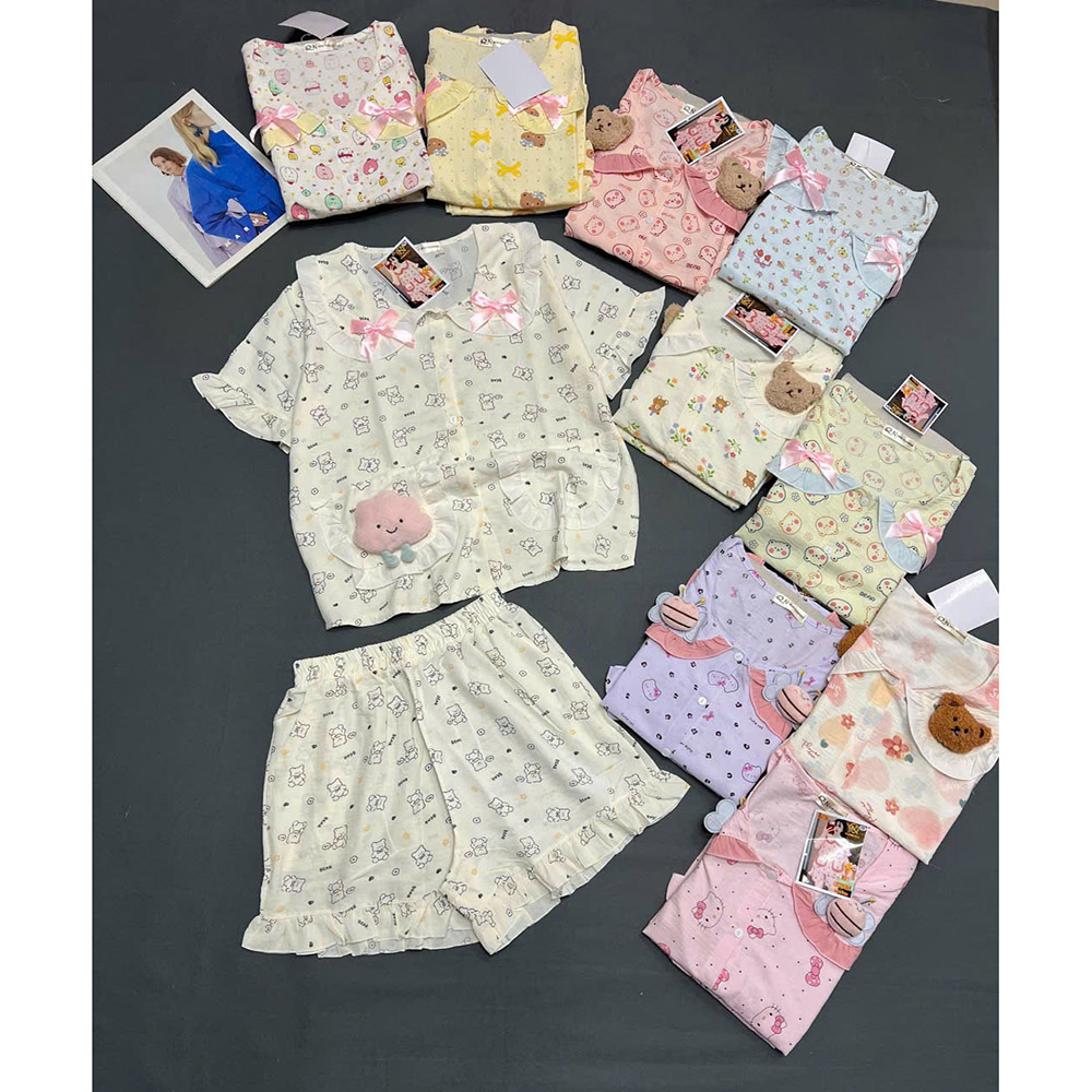 Đồ Bộ Nữ Áo Cổ Sen Tay Ngắn Quần Đùi Họa Tiết Đáng Yêu Vải Cotton Hàn Mịn Mát Size 45-62kg Đồ Bộ Nữ Áo Cổ Sen Tay Ngắn Quần Đùi Họa Tiết Đáng Yêu Vải Cotton Hàn Mịn Mát Size 45-62kg