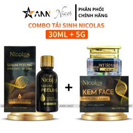 Combo Tái Sinh Nicolas - Serum Peeling 30ml & Kem Face Men Tảo Xanh Collagen 5g Chính Hãng - 8938549741158SET
