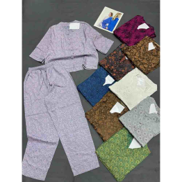 Đồ Bộ Nữ Trung Niên Áo Tay Lở Quần Dài Họa Tiết Sang Trọng Vải Gấm Mịn Mát Size 45-62kg - DBOR0014