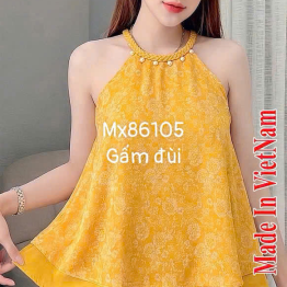 Đồ bộ nữ sát nách cổ yếm vải gấm quần đùi Mx86105 - DBOR0049