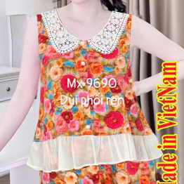 Đồ bộ sát nách quần đùi mango phối von - DBOR0058