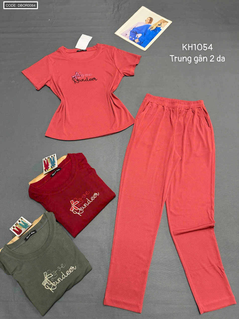Đồ bộ nữ tay ngắn quần dài thun thun gân KH1054 Đồ bộ nữ tay ngắn quần dài thun thun gân KH1054