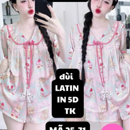 Đồ bộ nữ mặt nhà cổ sen chất latin in 5D 25-71 phúc tâm G110S1234 - DBOR0124