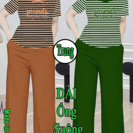 Đồ bộ nữ tay ngắn quần dài ống suông sọc tăm nhí XS-101561 - DBOR0141