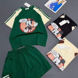 Đồ bộ nữ tay ngắn quần đùi in hình chất cotton xịn YM-1526 - DBOR0157