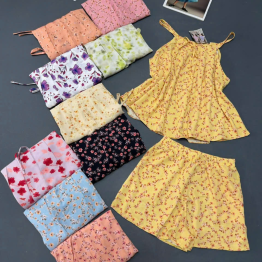 Đồ bộ nữ 2 dây quần đùi vải mango hoa DD-95548 - DBOR0181