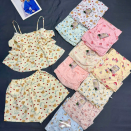 Đồ bộ nữ đùi 2 dây chất cotton hàn HT-75242 - DBOR0222