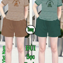 Đồ bộ nữ áo thun cổ tròn quần đùi sọc borip xịn size trung XS-909596 - DBOR0233