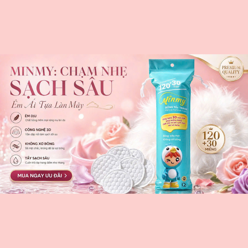 29710_3_20260611131721.png Bông Tẩy Trang Minmy Xanh 130 + 20 Miếng - 8936240300018