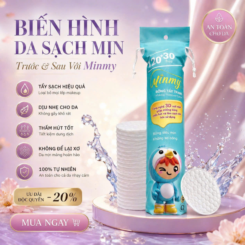 29710_8_20260611131723.png Bông Tẩy Trang Minmy Xanh 130 + 20 Miếng - 8936240300018