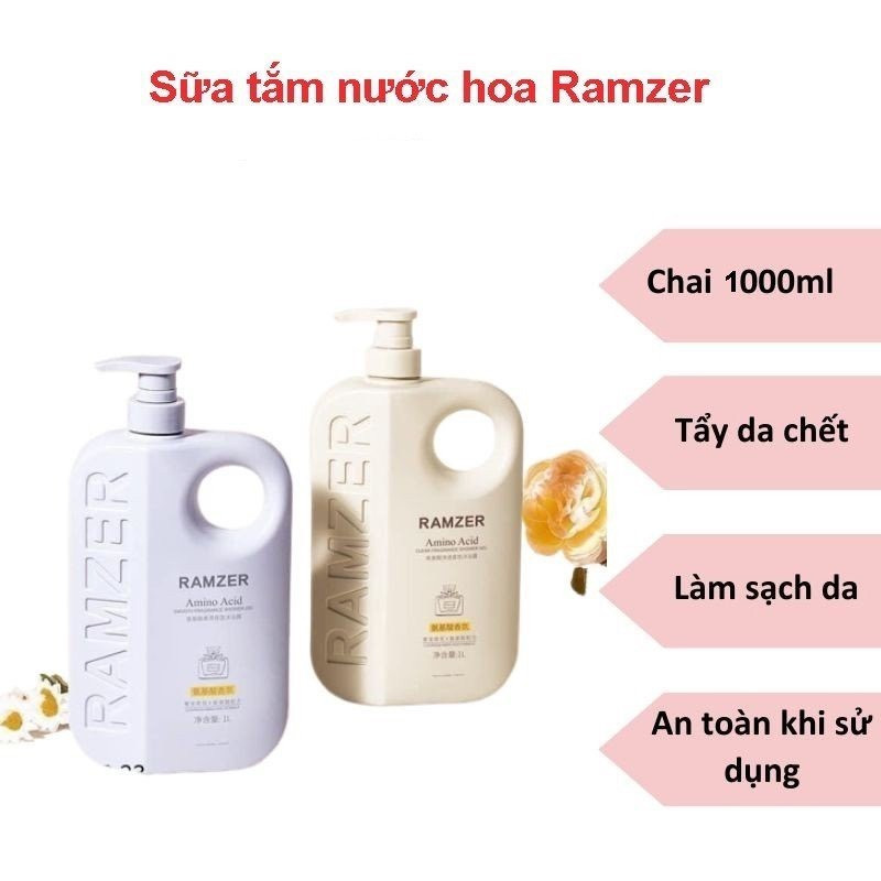 Sữa tắm Ramzer hương nước hoa cao cấp, dưỡng ẩm làm sạch trắng da dung tích 1000ml
