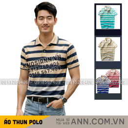 Áo cổ bẻ sọc ngang thêu chữ A( giá mới) - AS018