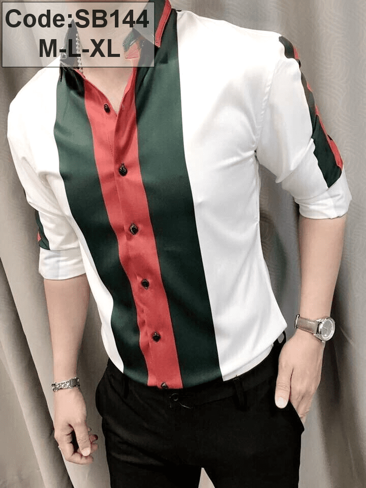 Áo sơ mi nam phối sọc màu thời thượng Áo sơ mi nam tay dài kẻ sọc phối màu
