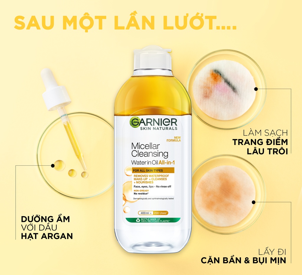 Nước tẩy trang Garnier Micellar Oil-Infused Cleansing Water 400ml Cam