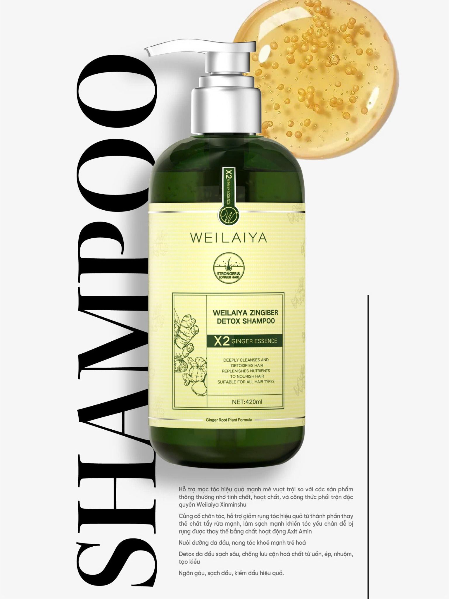 Dầu gội xả gừng detox hỗ trợ mọc tóc Weilaiya Luxury