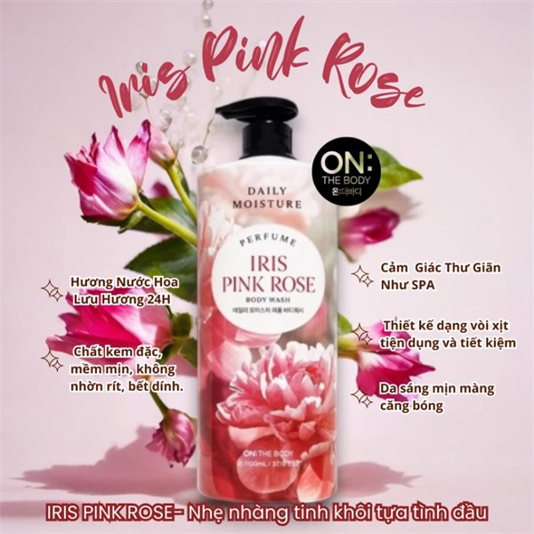 Sữa Tắm Hương Nước Hoa On The Body Daily Moisture Perfume Iris Pink Rose Body Wash Lưu Hương 24H 1100ML
