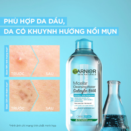 Nước Tẩy Trang Garnier Nắp Xanh Micellar Cleansing Water Salicylic BHA 400ml