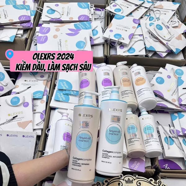 Combo Gội Xả Collagen Olexrs Argan Oil Essence Màu Xanh 500ml cho tóc bết nhiều gàu