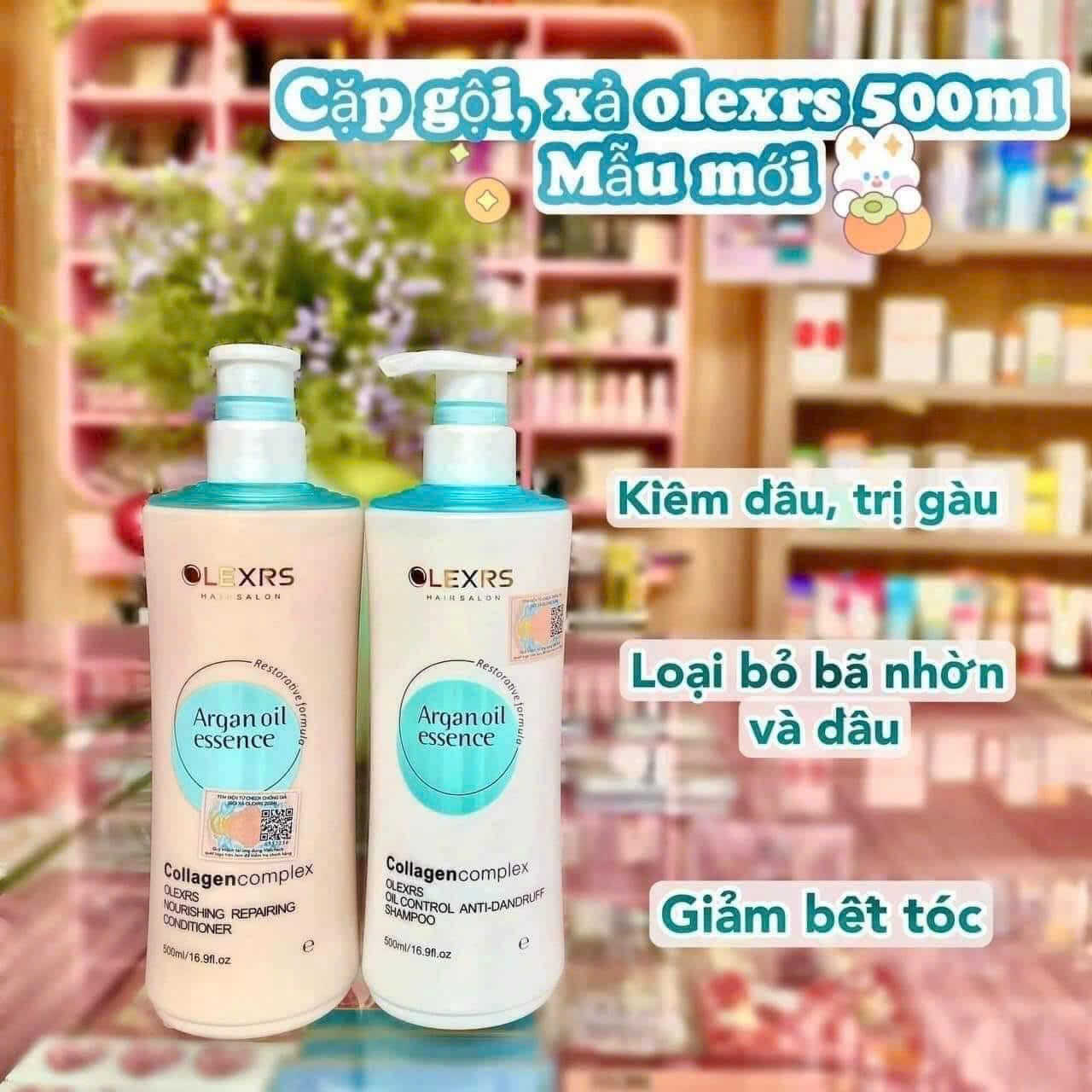 Combo Gội Xả Collagen Olexrs Argan Oil Essence Màu Xanh 500ml cho tóc bết nhiều gàu