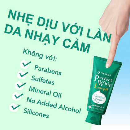 Sữa Rửa Mặt Senka Perfect Whip Low pH Calming Cica Cho Da Nhạy Cảm Chai 100g