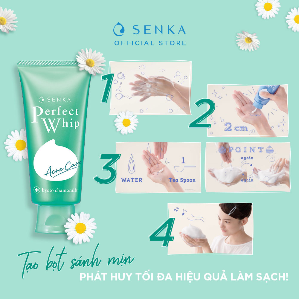 Sữa Rửa Mặt Senka Perfect Whip Acne Care 100g  làm sạch dầu và kiểm soát mụn ngay từ bước làm sạch