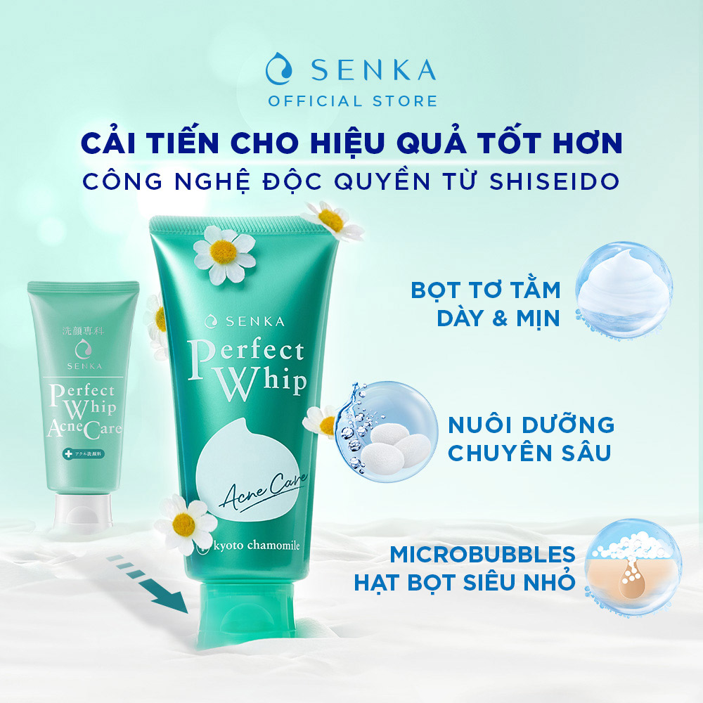 Sữa Rửa Mặt Senka Perfect Whip Acne Care 100g  làm sạch dầu và kiểm soát mụn ngay từ bước làm sạch