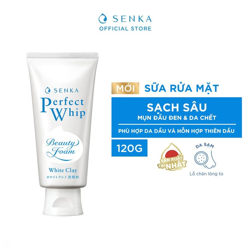 Sữa Rửa Mặt Senka  Perfect White Clay 120g  Chiết Xuất Đất Sét Trắng Làm Đều Màu Da