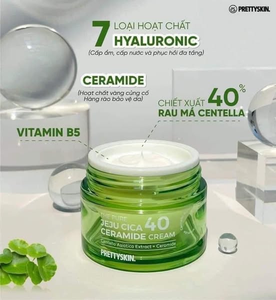 Kem Dưỡng Rau Má, Dưỡng Trắng PrettySkin The Pure Jeju Cica 40 Ceramide Cream 52ml