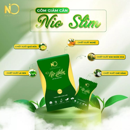 Kẹo Gôm Giảm Cân Nioslim Thơm Ngon 15 gói - Tặng 1 Hộp Viên Uống Rau Củ
