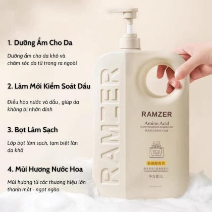 Sữa Tắm Ramzer Hương Nước Hoa Chai Màu Vàng 1L  hỗ trợ làm sạch hiệu quả, da sạch mà căng mịn ẩm